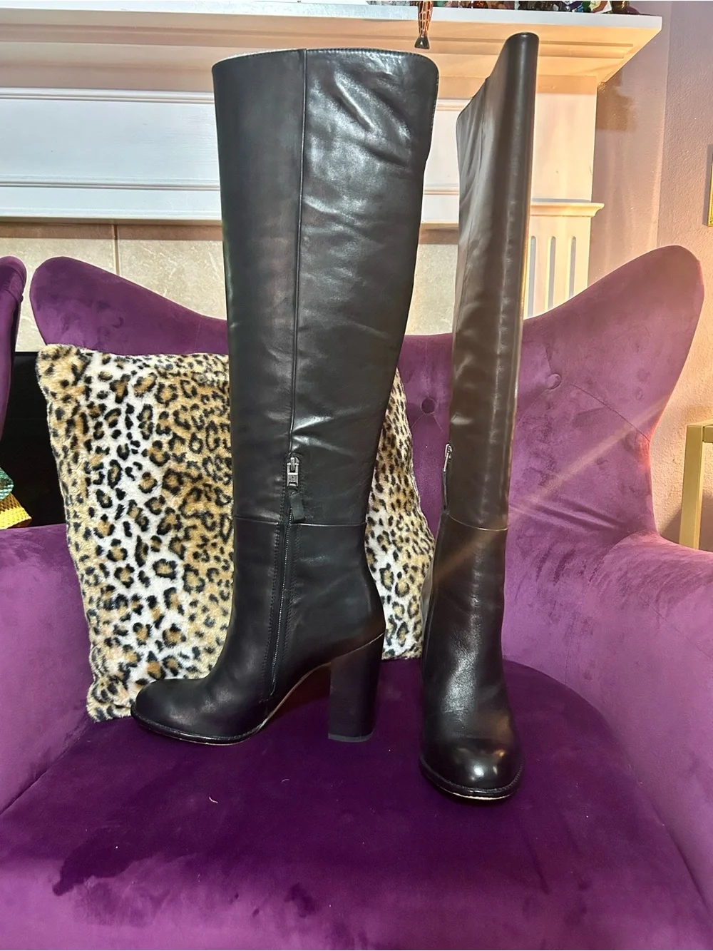 Sam Edelman Black Tall Leather Accent Pillow Display
